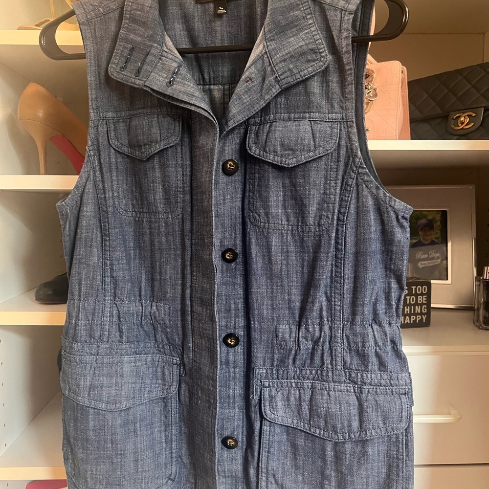 Talbots Petite Blue Denim Chambray Vest